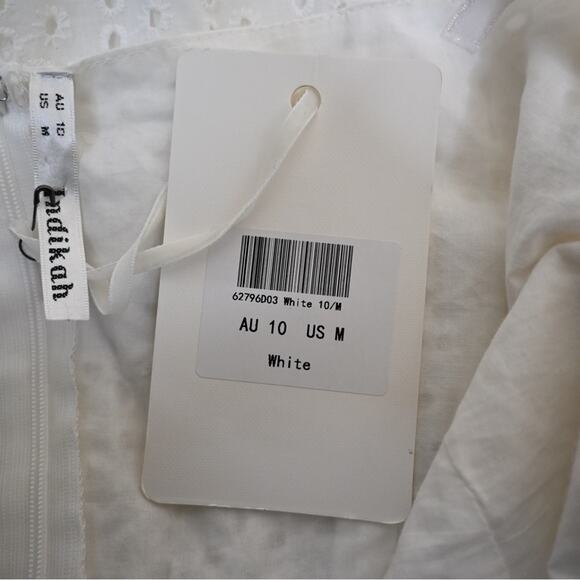Indikah by Angel Biba Womens M White Eyelet Ruffle Mini Dress NEW - Picture 11 of 13